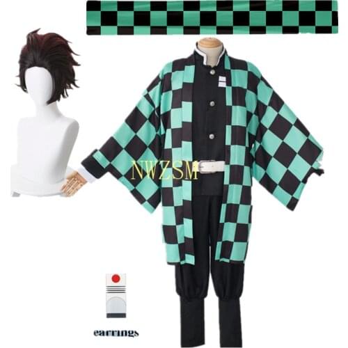 Kimetsu No Yaiba Tanjiro Kamado Anime Demon Slayer Cosplay Costume Scarf Halloween Show Cosplay Party Set Kimetsu No Yaiba Sets