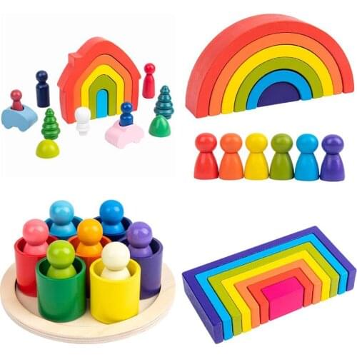 Creative Stacking Wooden Rainbow Building Block Kids Wooden Toys Montessori Educational Toys For Children Develop Toys