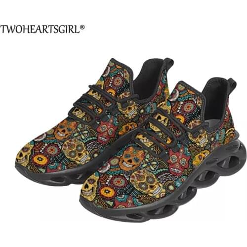 Twoheartsgirl Sugar Skull Pattern Lace Up Mens Comfortable Flat-Shoes Breathable Air Mesh Sneakers for Male Casual Sneakers