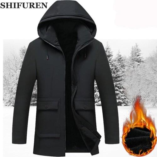 SHIFUREN Warm Coat Parka Winter Jacket Men Fleece Cotton-Padded Overcoat Causal Male Long Sleeve Hooded Jackets jaqueta