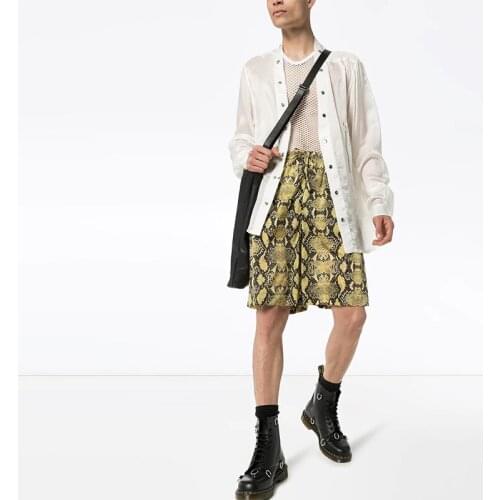 Summer snake printed elastic drawstring waist casual bermuda mens shorts