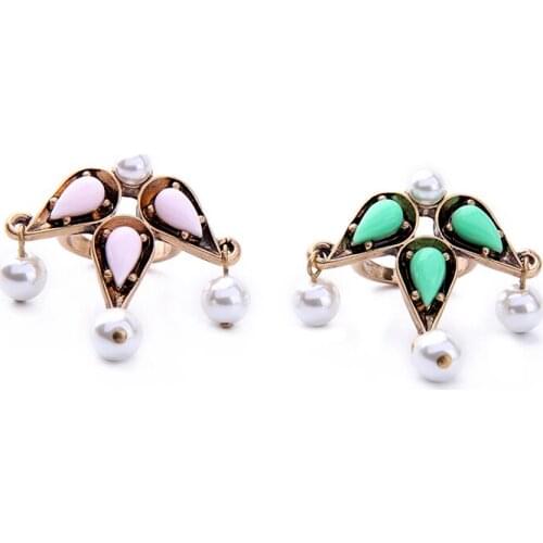 Bulk Price Bulk PriceVintage Simulated Pearl Pink Green Geometric Finger Rings For Women Antique Rings Jewelry Bijoux 2017
