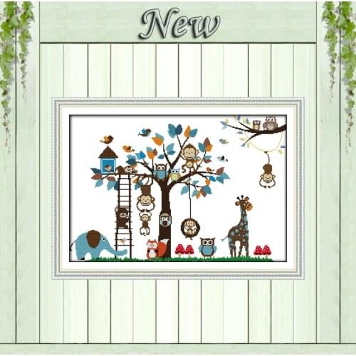 Happy zoo animal monkey decor painting counted print on canvas DMC 14CT 11CT chinese Cross Stitch Needlework Set Embroidery kits