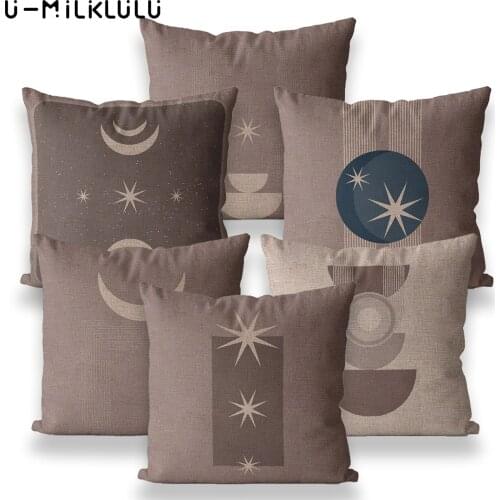 Nordic Plain Pillow Covers Decorative 45*45 40*40 Scandinavian Decor Pillowcases Star Moon Linear Abstract Linen Coshion Cover