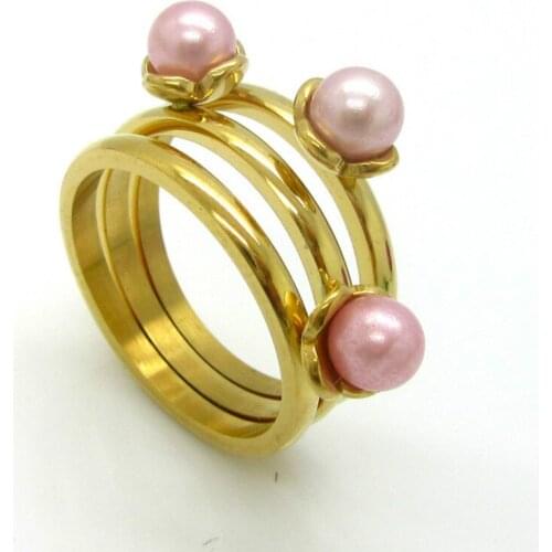 New fashion white / grey/ pink simulatd pearl ring gold color female titanium ring