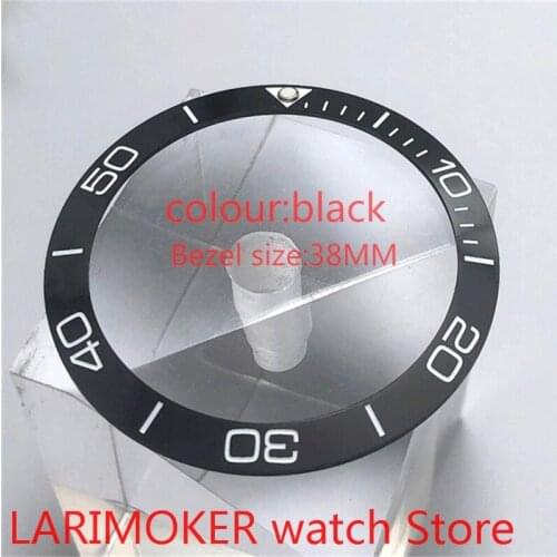 Brand new high quality 38mm black rotating glass bezel suitable for 40mm mens watch automatic winding