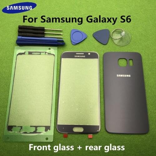 Original Front Screen Glass Lens For Samsung Galaxy S6 G920 SM-G920F Rear Battery Cover Door Back Housing + Sticker Tools