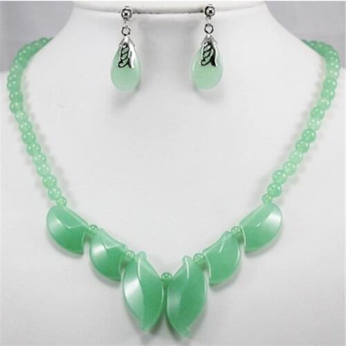 Green Red Purple Yellow Natural Stone Beads Pendant Necklace Earrings Leaves Jewelry Set for Women Girls Fashion Jewellery Gifts