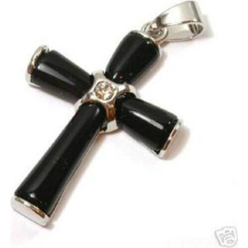Stunning Black agates jade cross Women Jewelry pendant Necklace