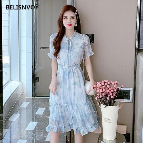 Chiffon Floral Ins Super Fire Dress Female Short Sleeve Casual Chiffon Boho Beach Sundress Women Party Bodycon Maxi Vestidos