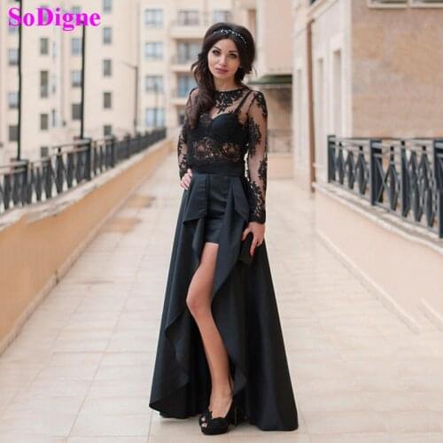 SoDigne Elegant 2 Piece Prom Dress Long Sexy Side Split Satin Formal Dresses Black Long Evening Gown robe de soiree 2020