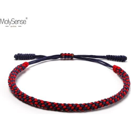 MolySense Tibetan Buddhist Lucky Charm Tibetan Bracelets & Bangles For Men Handmade Knots Nylon Thread Red And BlueRope Bracelet