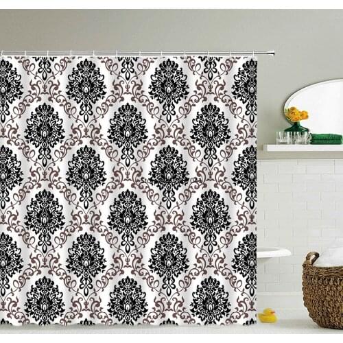 Waterproof Shower Curtain with 12 Hooks Geometric Printed Bath Curtains Flower Pattern Polyester Cloth Bathroom Accessories
