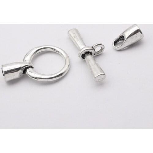 5Sets Silver Color Fastener Bracelet Toggle Clasp Buckle Connector For Round Leather Cord Jewelry Making OT Clasps Accessories
