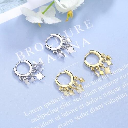 925 Sterling Silver 2020 New Design Star Tassel Hoop Earrings For For Lady Party Jewelry Clothing Accessories Wholesale S-E1054