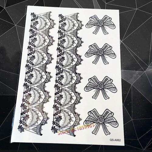 New Sexy Lady Arm Leg Makeup Tattoo Lace Bracelet Bow Bowknot Design Waterproof Women Henna Temporary Tattoo Sticker AQS-A062