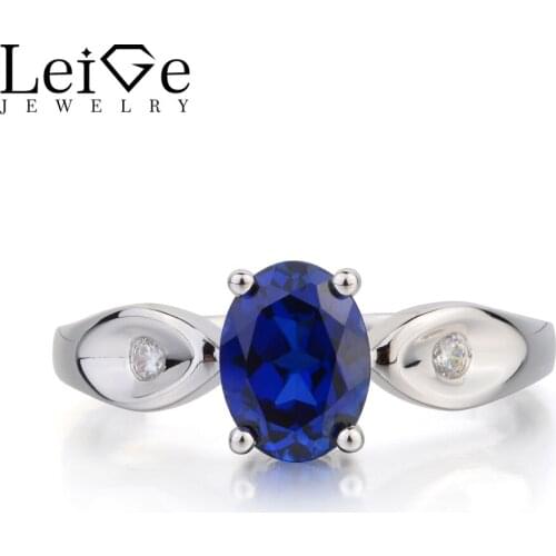 Leige Jewelry Blue Sapphire Ring Anniversary Ring September Birthstone Oval Cut Blue Gemstone 925 Sterling Silver Gifts for Her