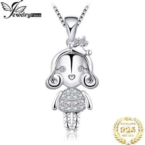 JewelryPalace Cute Princess Girl 925 Sterling Silver Heart Love Cubic Zirconia Pendant Necklace Women Fashion Jewelry No Chain