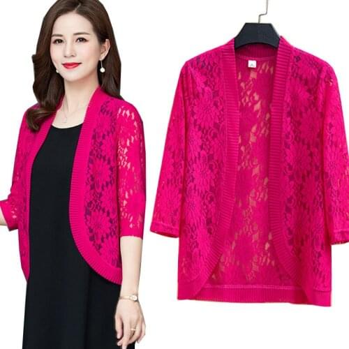 Womens Coats 2020 Summer New 3/4 Sleeve Lace Thin Jacket Cardigan Ladies Fashion Short Shawl Summer Sun Protection Clothing
