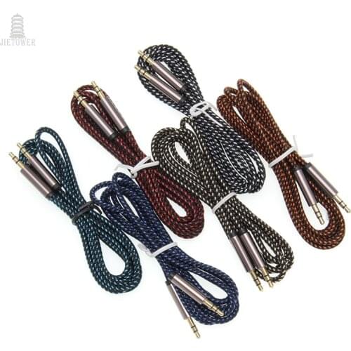 100pcs 1.5M 3.5mm Male To 3.5 Male Braid gray head Aux Audio Extension Cable Weaving Audio Cable Car AUX Auxiliary Wire New