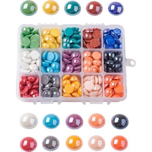 11.5~12x5mm 15 Colors Pearlized Plated Handmade Ceramic Porcelain Cabochons Half Round/Dome Mixed 28pcs/comparment abou