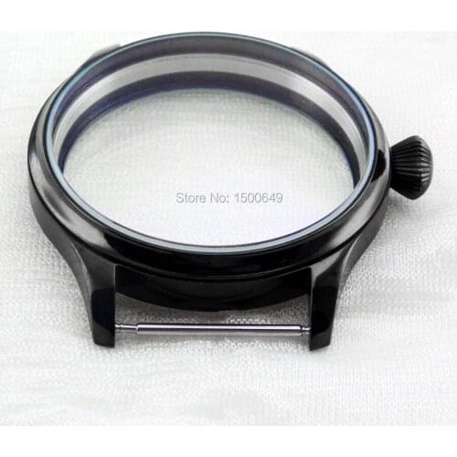 44mm black case Polished stainless steel fit eta 6497 6497-1 6498 or st3600 st3620 movement watches