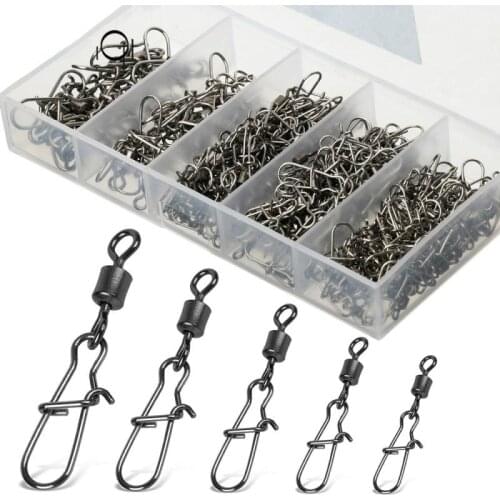 50/100Pcs 1 Box Fishing Connector Swivels Interlock Pin Snap 4/6/8/10/12# Rolling Swivel Fishhook Lure Fishing Hook Accessories