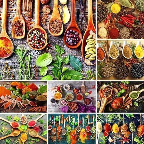 5D DIY Diamond Painting Kitchen Spices Full Square/Round Diamond Embroidery Cross Stitch Mosaic Wall Stickers Home Decoration