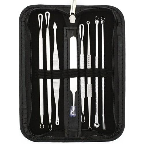 8 Pcs Blackhead Remover Tool Kit Pimple Acne Clip Needle Face Care Comedone Blemish Blackhead Extractor Tool with Leather Case