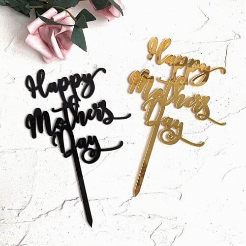 Acrylic Happy Mothers Day Cake Topper Gold Black Mom Birthday Cake Topper for Mothers Day Mama Birthday Party Cake Decorations
