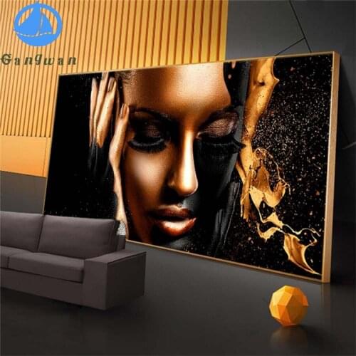 5D DIY Diamond Painting Modern art, black gold fashion woman Full Square Round Drill Embroidery Cross Stitch Home Decor mosaic