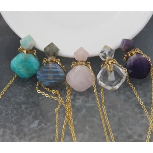 Amethysts/Labradorite/Amazonite Mini Perfume Bottle Pendant Necklace,Essential Oil Diffuser Vial Keepsake Memorial Jewelry