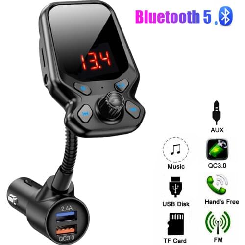 Bluetooth-compatible 5.0 Car MP3 Audio AUX Player FM Transmitter Wireless Handsfree Car Kit with QC 3.0 Dual USB Car Charger