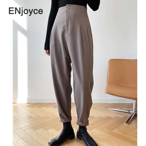 Woman Suit Pants Vintage High Waist Smoke Tube Trousers Women 2021 Spring Korean Style Office Ladies Casual Loose Straight Pants