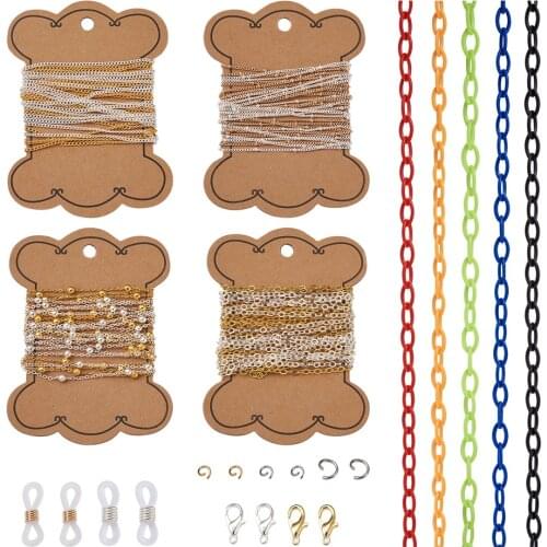 1Set Neck Strap Lanyard Chain Colorful Plastic Oval Cable Chains Brass Curb Chain Eyeglass Holder for DIY Making Jewelry Finding