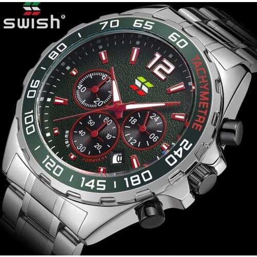 SWISH Watches Mens Top Brand Luxury Clock Casual Stainless Steel Wristwatch Sport Waterproof Quartz Chronograph Watch For Men