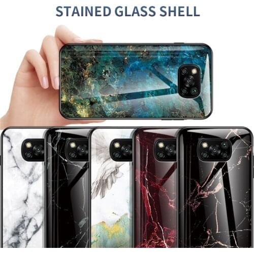 For Xiaomi Pocophone Poco X3 NFC Case Luxury Marble Grain Hard Tempered Glass Protective Back Cover Case for Xiaomi Poco X3 Pro