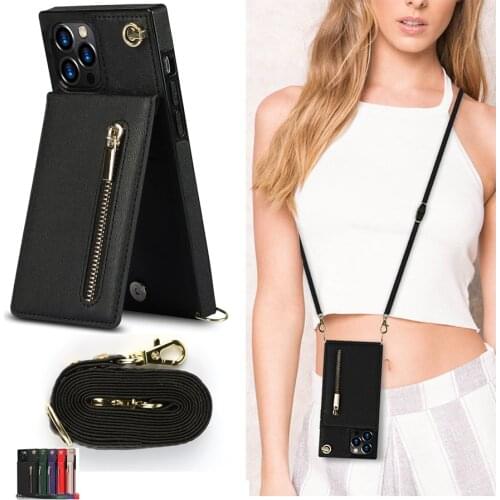Crossbody Wallet Case For Samsung Galaxy S20 Fan Edition FE S21+ S10+ S10E S9+ Note 20 10 Card Holder Wrist Strap Lanyard Purse