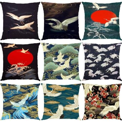 Crane Pillowcase Throw Sofa Couch Cushion Animal Print Pillow Cover Home Decor