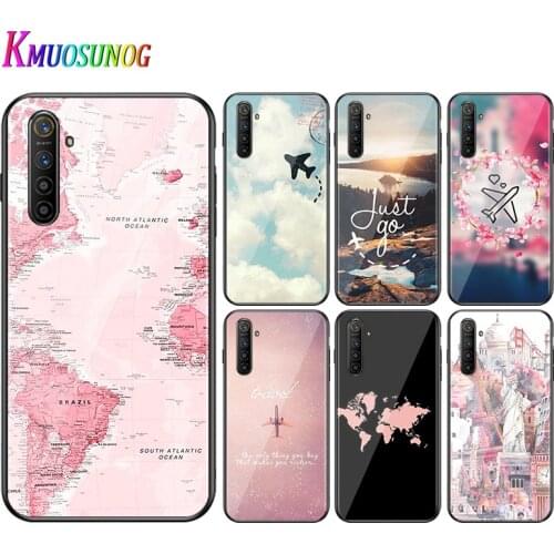 For OPPO A5 A9 2020 F7 Phone Cover World Map Travel Plans for OPPO Reno 2 Z 2Z 2F 3 4 Pro 5G Bright Black Phone Case