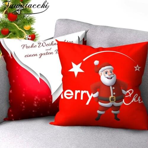Fuwatacchi Red Merry Christmas Pillow Case Xmas Santa Claus Printed Cushion Cover for Home Sofa Couch Decorative Pillowcases New