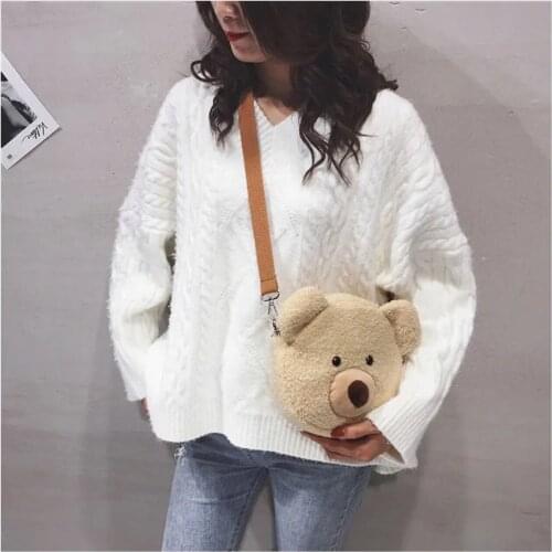 Kawaii Bear Plush Shoulders Bag Staffed Cartoon Animal Messenger Bag Backpack For Children Girls Women Gift Christmas 2021