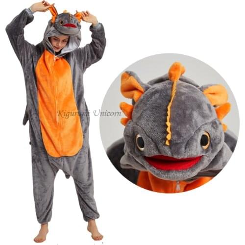 Dinosaur Kigurumi Unicorn Black Onesie Adult Unisex Flannel Pajama Anime Train Your Fury Sleepwear Zipper Suit Toothless Dragon