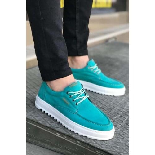 Knack Casual Male Shoes Mint (Suede) the color is Vivid Hues Elegant Posture Cozy Laced High Skidproof Outsole Artificial Leather Shoes T12