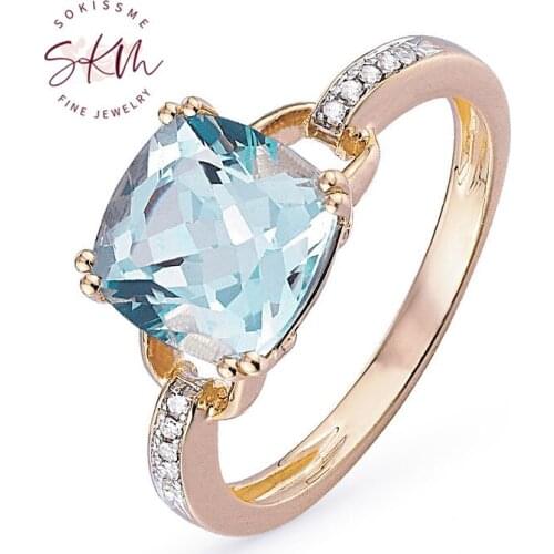 SKM Trendy 14k 18k white gold diamond ring for women blue Topaz ring Anniversary Classic Fine Jewelry
