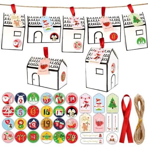 24Sets White House Shape Candy Boxes Xmas Party Decoration Gift Box with Advent Calendar Number Sticker DIY Wrapping Supplies