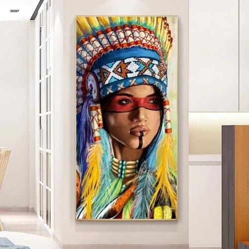 Colorful Indian Woman Canvas Paintings Posters and Prints Native Woman Wall Art Pictures for Living Room Home Decor Cuadros