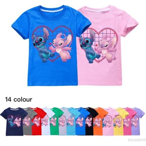 Disney Stitch Summer short-sleeved t-shirts Boys and girls printed t-shirts childrens top round collar clothes