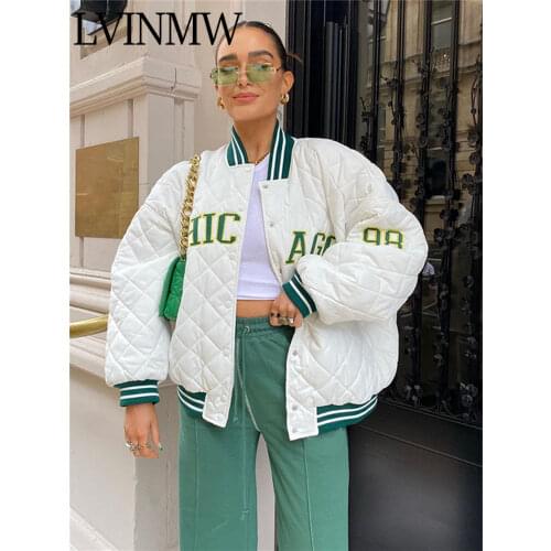 LVINMW Letter Embroidery Patchwork Sports Casual Fall Coat Vintage Slim Chic Women Baseball Jackets Streetwear Buttons Outerwear