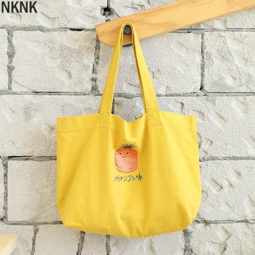 Small fresh washed canvas bag wild literary large-capacity handbag cute pineapple pattern shoulder bag